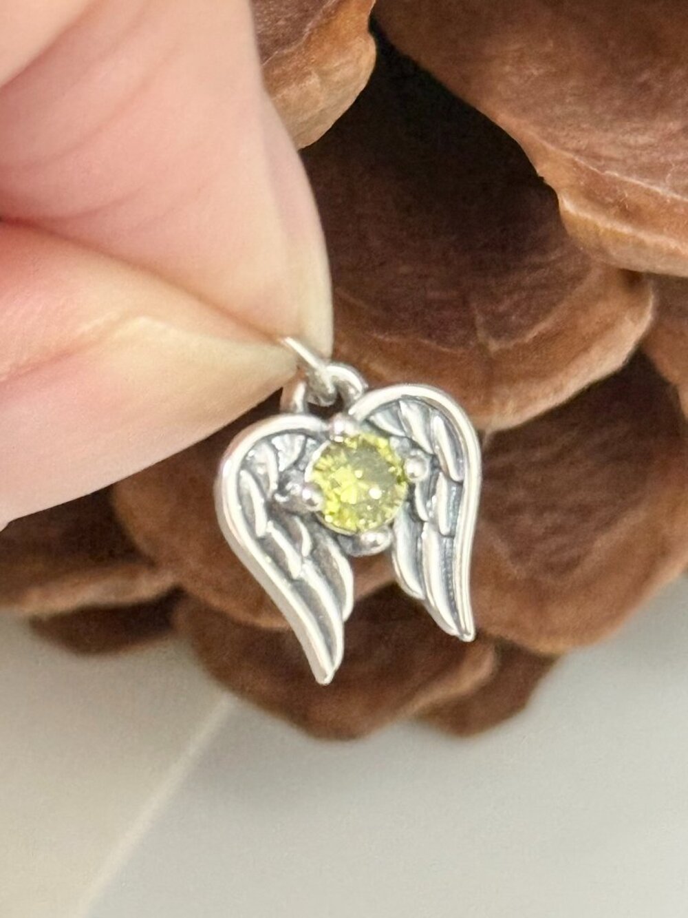 Angel Wings August Birthstone Charm Peridot